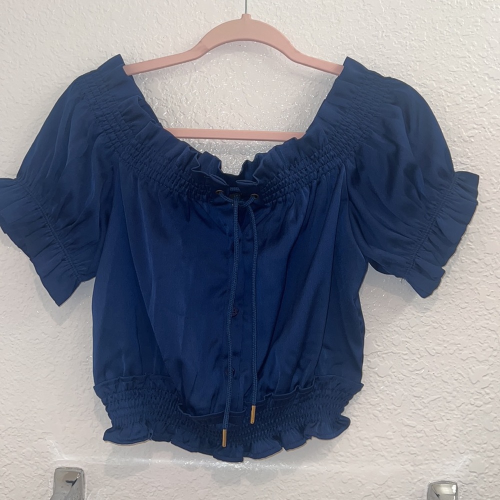 Romeo & Juliet Off Shoulder Crop Top - Dark Blue